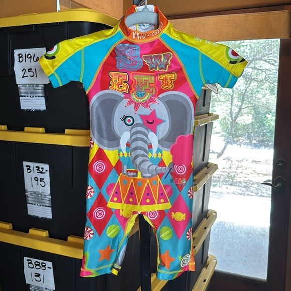 KRIO COLOR Elefante Circus UV Sunsuit Swimsuit UPF 50+ Protection Size 4-6 - Picture 3 of 13